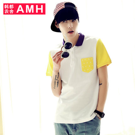 清新夏末!AMH撞色印花POLO衫