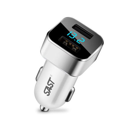 充电大师！先科一分二双USB车载充电器