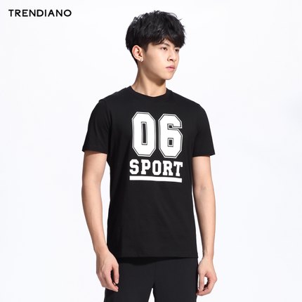 TRENDIANO休闲纯棉字母数字印花短袖T恤