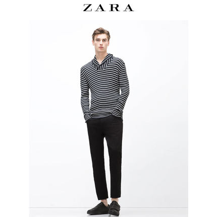 休闲百搭！ZARA男装条纹披肩领运动衫04228400401