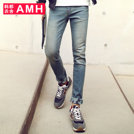 修身圆领！AMH修身弹力小脚牛仔长裤QU4687