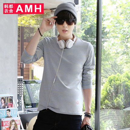 简约！AMH新款时尚潮流印花圆领套头长袖T恤PM4201