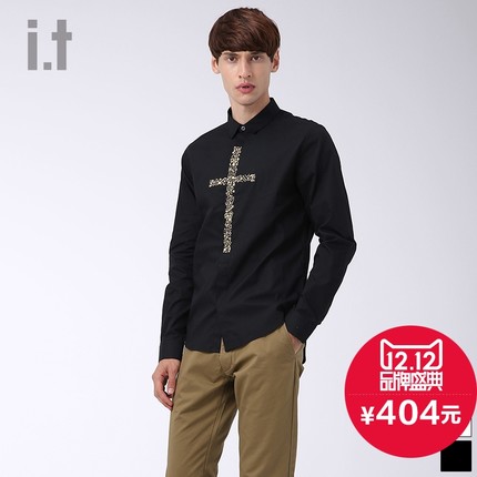 双12预售！it 5CM 男款尖领休闲衬衣长袖8140F55