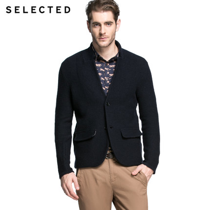 西服款式！SELECTED思莱德羊毛混纺纯色立领男针织衫C|415424038
