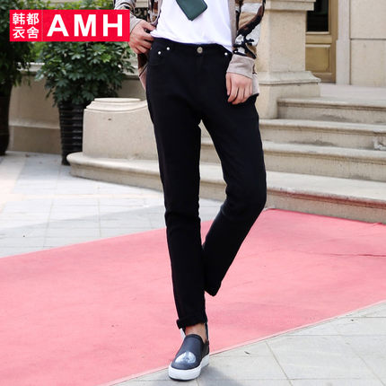 休闲时尚！AMH男中腰纯色修身休闲长裤QZ3154