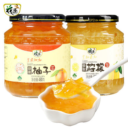 清新口感！花圣蜂蜜柚子茶柠檬茶480g*2瓶