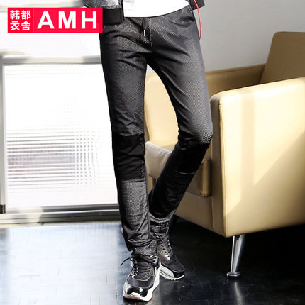 百搭穿着！AMH新款时尚拼接修身中腰休闲长裤PM4305