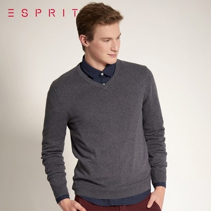 简约百搭！ESPRIT男士V领百搭针织套头衫085EE2I002