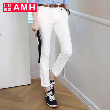 时尚刺绣！AMH修身刺绣纯色男士休闲裤GR4045
