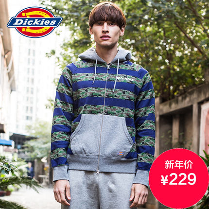 迷彩元素！Dickies男士连帽拉链开襟卫衣144M30WD12