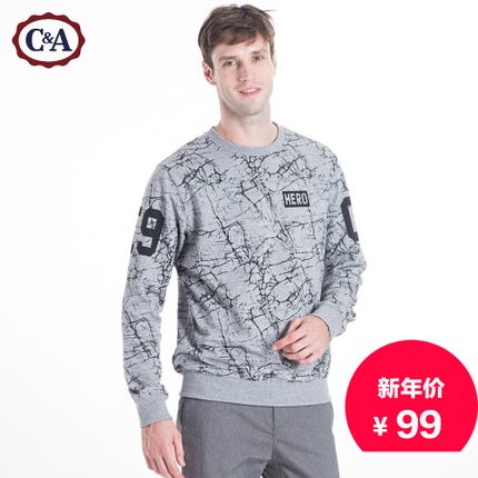 百搭有型！C＆A 男式印花套头卫衣 CA200162742