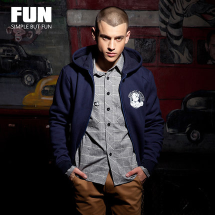 大力水手！FUN 国际潮牌大力水手男款连帽卫衣外套