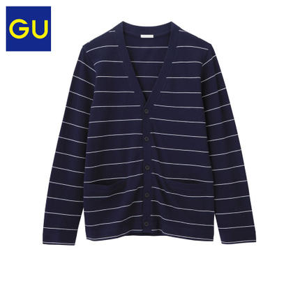 三色可选！极优GU 男装 条纹V领针织开衫 270894