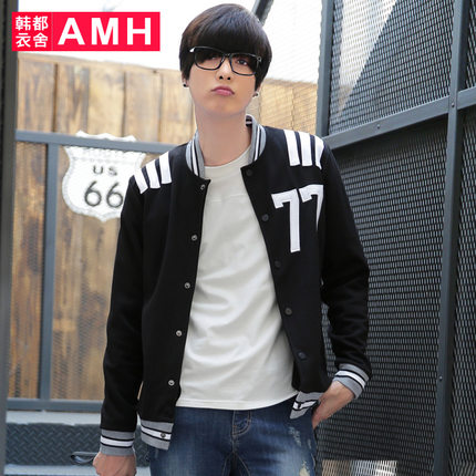 经典棒球款！AMH新款棒球领修身贴布男士夹克外套PA5039