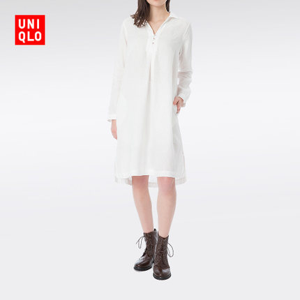 舒适！女装 IDLF麻质连衣裙(长袖) 172300 优衣库UNIQLO