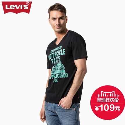 双11好价！李维斯印花纯棉黑色鸡心领短袖T恤17889-0008