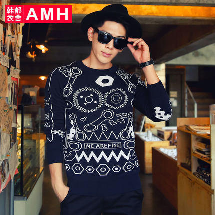 全网好价！AMH休闲时尚图案修身百搭毛衣LL4205