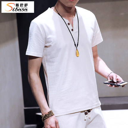白菜价！斯巴萨夏季亚麻短袖衬衫UHD66