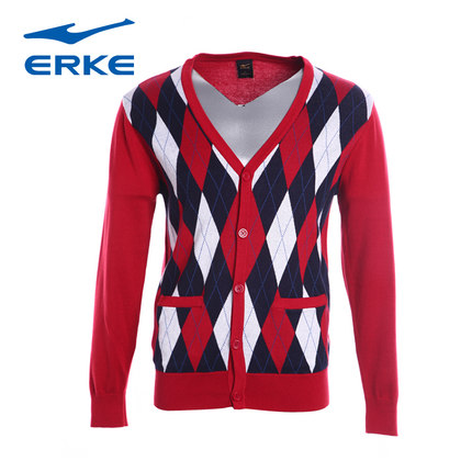 低价！鸿星尔克erke正品学院风 男开襟线衫 韩版时尚休闲毛衣