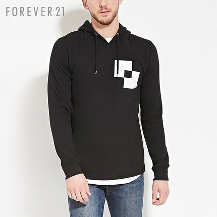 春装！FOREVER21男装 MEN男士撞色连帽长袖卫衣