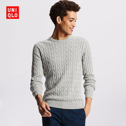 年货节好价！优衣库棉羊绒混纺纽花圆领针织衫 163502