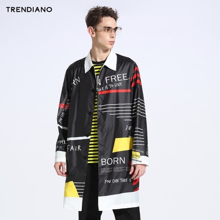 街拍焦点！TRENDIANO印花宽松中长风衣3HI2044740