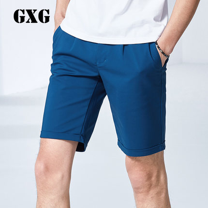 休闲百搭！GXG男士时尚蓝色休闲卷边五分裤#52222351