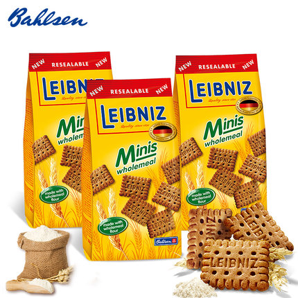 全麦口味！Bahlsen百乐顺莱布尼兹进口迷你全麦饼干100g*3包