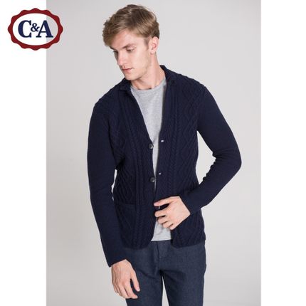 好价！C＆A 男式绞花纽扣针织开衫CA200163453