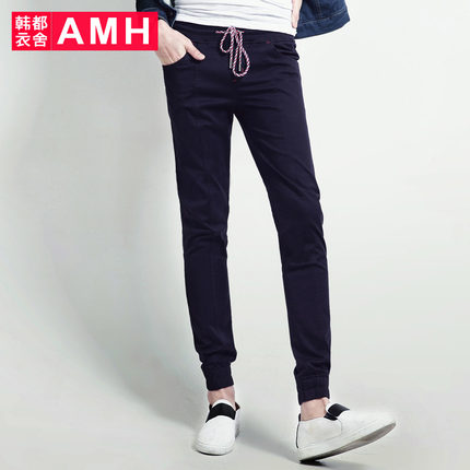 独特拼接！AMH修身弹力抽绳松紧口休闲裤NV5424