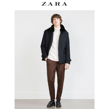 秋冬折扣！ZARA 男装可拆式毛料领厚外套 06593352401