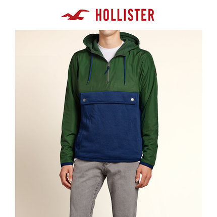 新低价！Hollister运动尼龙色块帽衫卫衣 男 100895