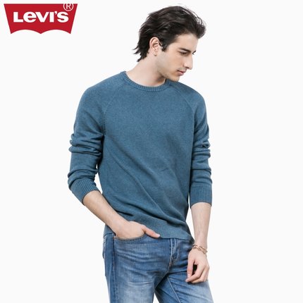 好价再来！李维斯春季男士织花纯棉蓝色套头毛衣15684-0016