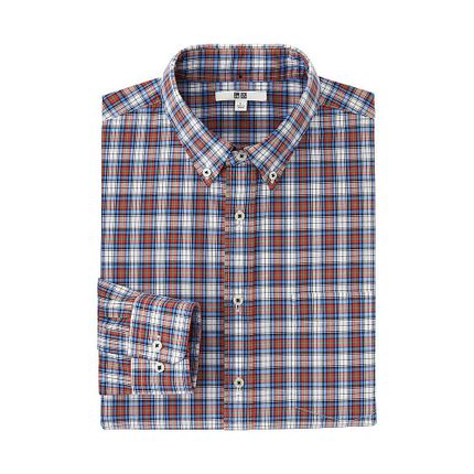 休闲造型！UNIQLO优衣库优质长绒棉格子衬衫171742