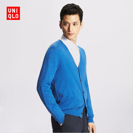 多色可选！优衣库 棉羊绒混纺V领开衫(长袖) 163493