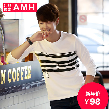 疯抢！AMH修身条纹男子长袖T恤PM5022