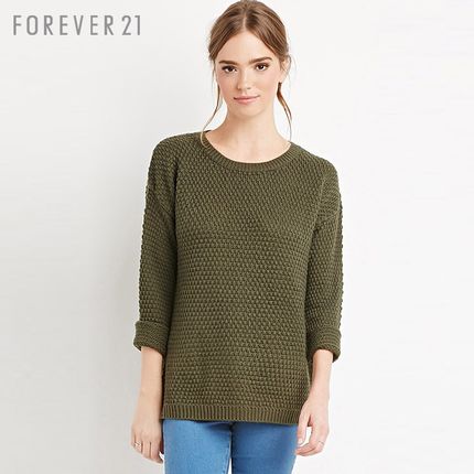 M码白菜价！Forever21 女款华夫格纹开叉长袖针织衫 00142635