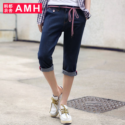 简约设计！AMH新款男士弹力修身时尚牛仔七分裤OJ3103