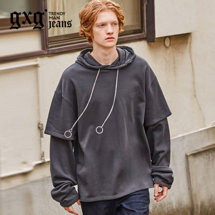 新品特惠！gxgjeans男装秋时尚休闲宽松棉连帽卫衣