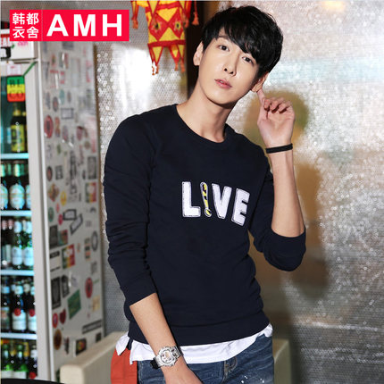 精致修身！AMH新款时尚文字植绒长袖打底卫衣外套OJ4760