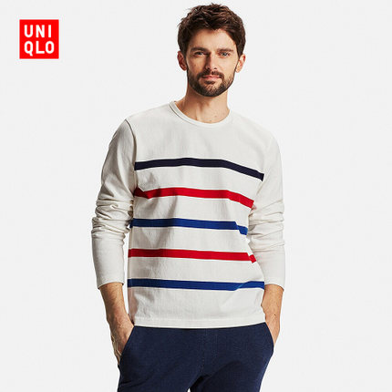 码数齐全！优衣库 男装 水洗条纹T恤(长袖) 169262
