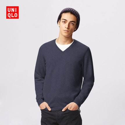 双12好价！优衣库UNIQLO男装 羊绒V领毛衣(长袖) 149125