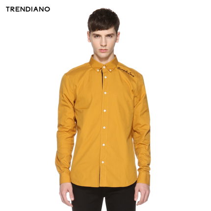简约帅气！TRENDIANO 宽松纯棉字母长袖衬衫3153011150