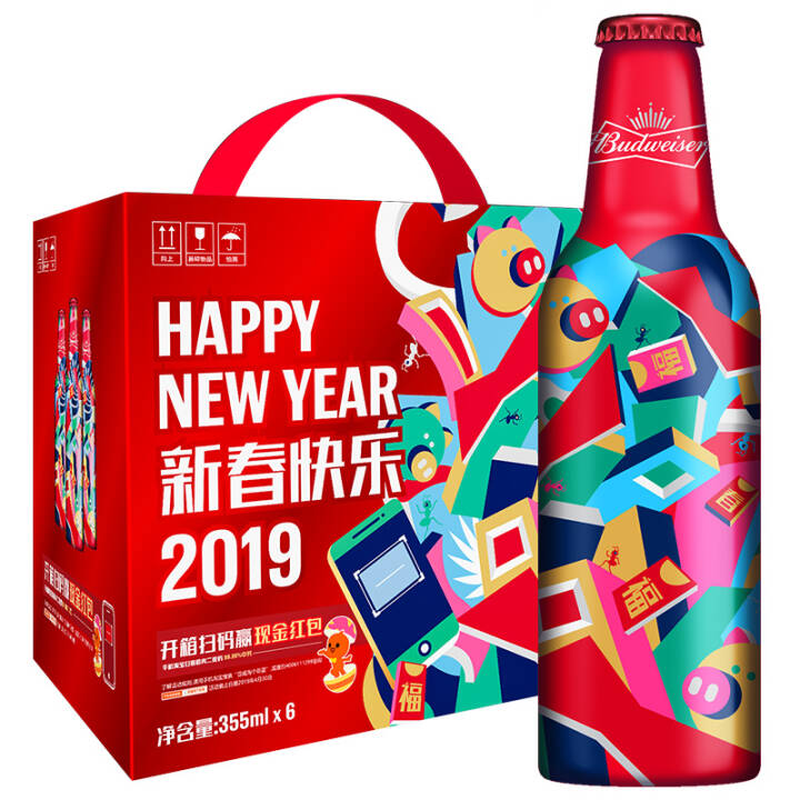 百威啤酒 新年限量版铝瓶 355ml*3*2瓶  礼盒装