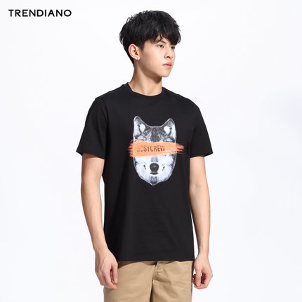 TRENDIANO狗头印花圆领短袖T恤3JC2020380