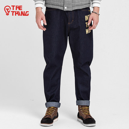 潮流帅气！THETHING 潮牌原创秋季印花牛仔裤