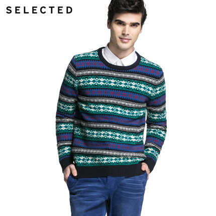 双11预售！SELECTED思莱德圆领提花男士针织衫414425023