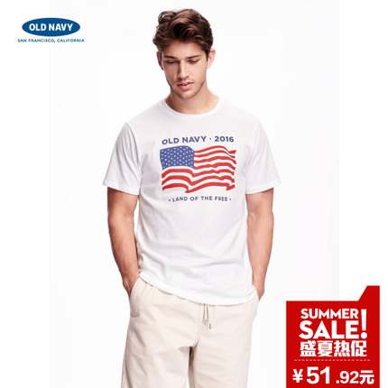 美式元素！OLD NAVY国旗印花圆领短袖T恤127805