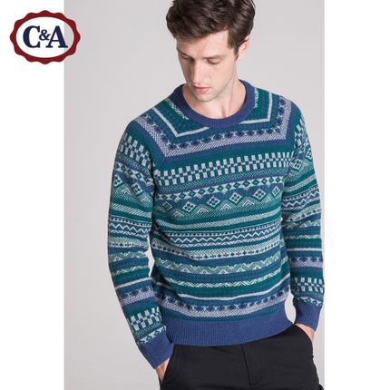 XXL码好价！C＆A 民族提花 针织衫 CA200162638