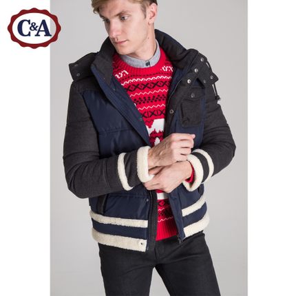 简约好价！C＆A 男式工装拼接连帽棉衣CA200163029